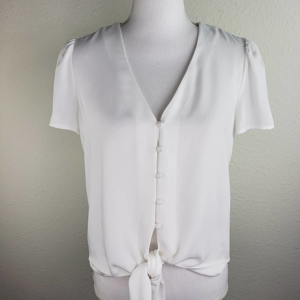 Gianni Bini White Button Down Tie Front Blouse Size Small